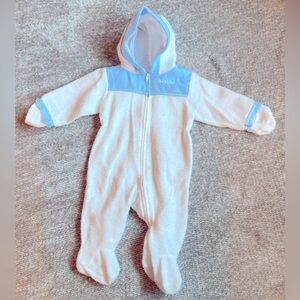 Vintage Baby Dior Infant Hooded Bunting Suit White‎ Blue Fleece OS Rare